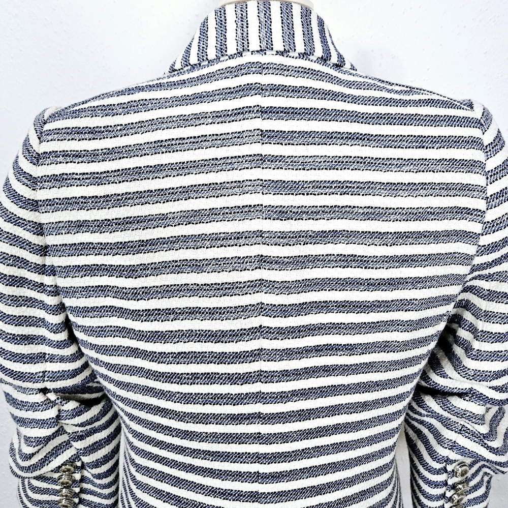 Veronica Beard Ryland Striped Cotton-Blend Tweed Blazer in Blue and White Size 8 - Picture 9 of 15